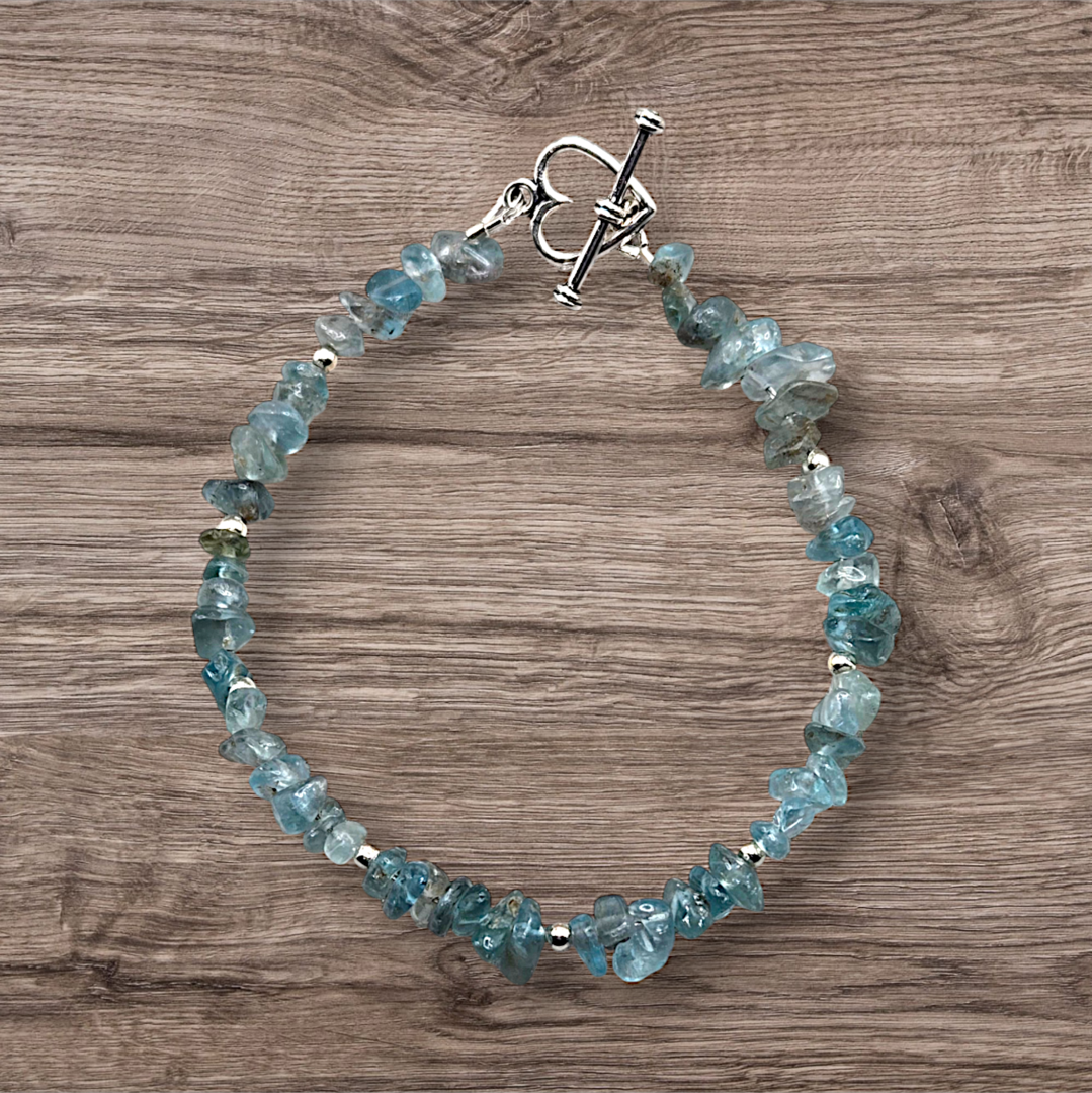 Genuine Apatite Gem Chip Bracelet Sterling Silver Handmade Genuine Apatite Gem Chip Bracelet Sterling Silver Handmade